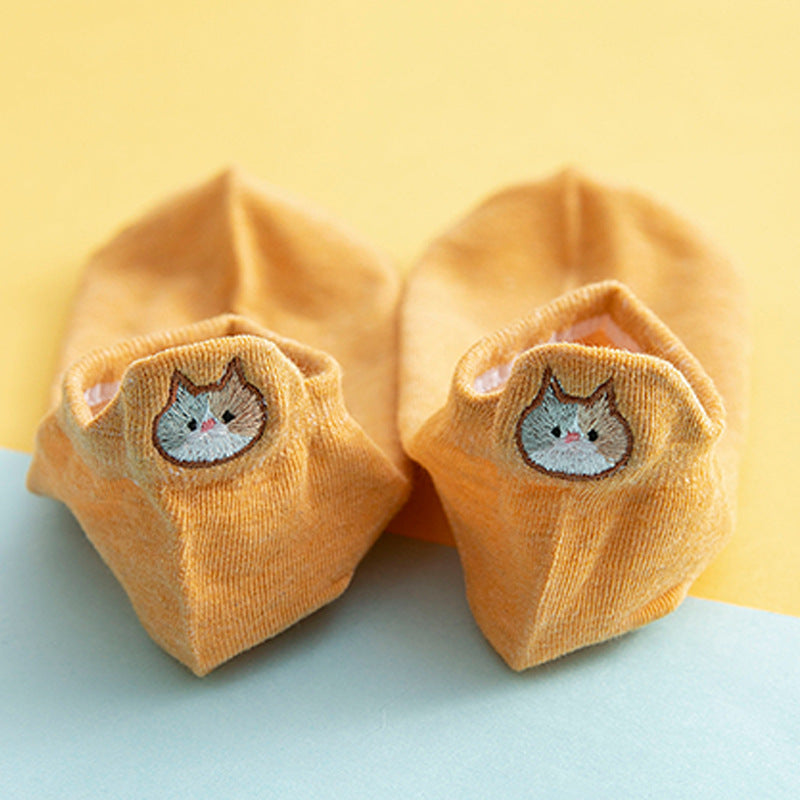 Socks Female Embroidered Cat Boat Socks Shallow Mouth Cute Low Waist