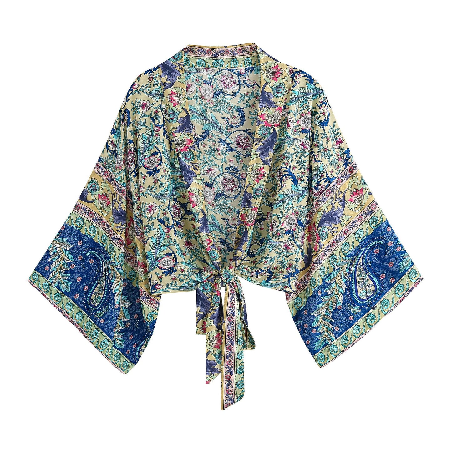 Printed V-neck Batwing Sleeve Blouse