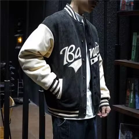 Deerskin Fashion Standing Neck Windproof Sports Baseball Jersey For Men
