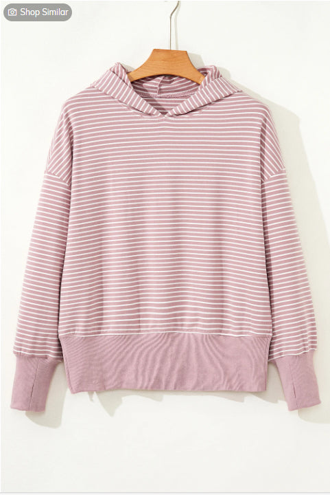 Striped Thumb Hole Side Seam Off-shoulder Loose Hoodie