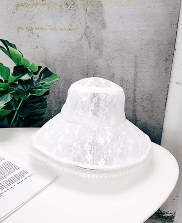 French Elegant Pearl Edge Big Brim Lace Hat