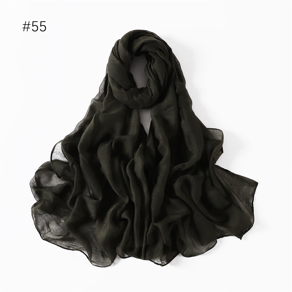 Classic Women's Pure Color Tulle Cotton And Linen Breathable Thin Scarf Silk