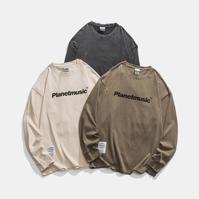 Men's Solid Color Letter Print Long Sleeve