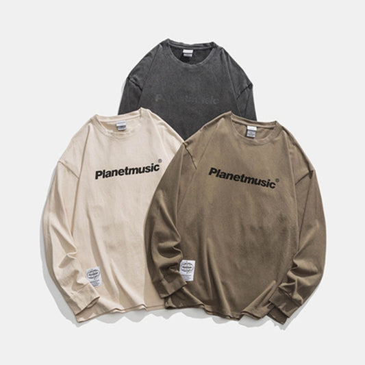 Men's Solid Color Letter Print Long Sleeve