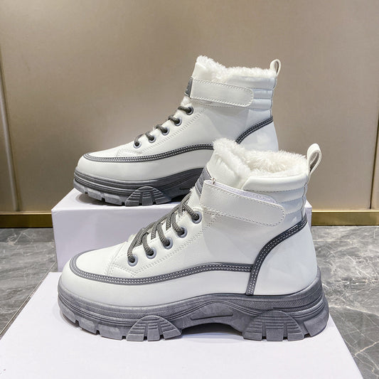Thickened Warm Cotton Shoes Women Leather Waterproof And Cashmere Martin Boots