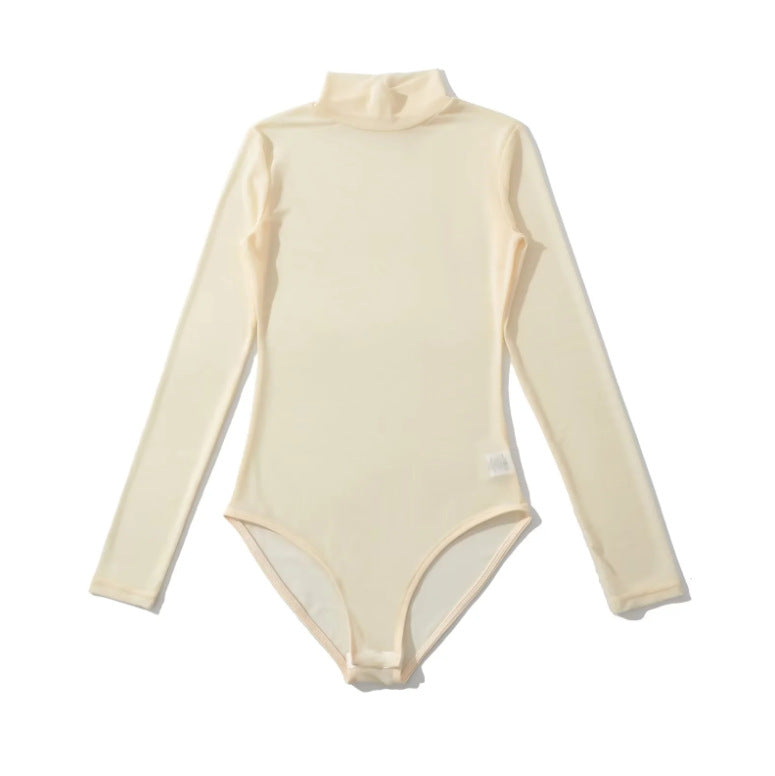 Women's Mesh Sheer Crew-Neck Long-Sleeve Jumpsuit