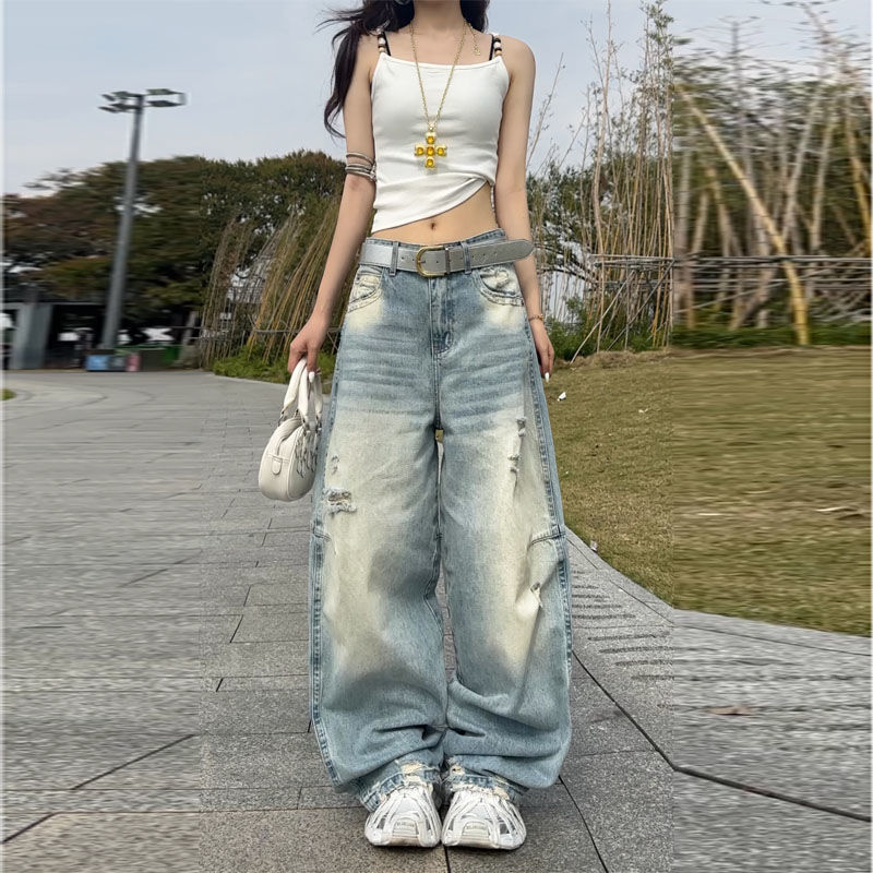 Loose Slimming High-waisted Straight-leg Casual Floor-length Pants