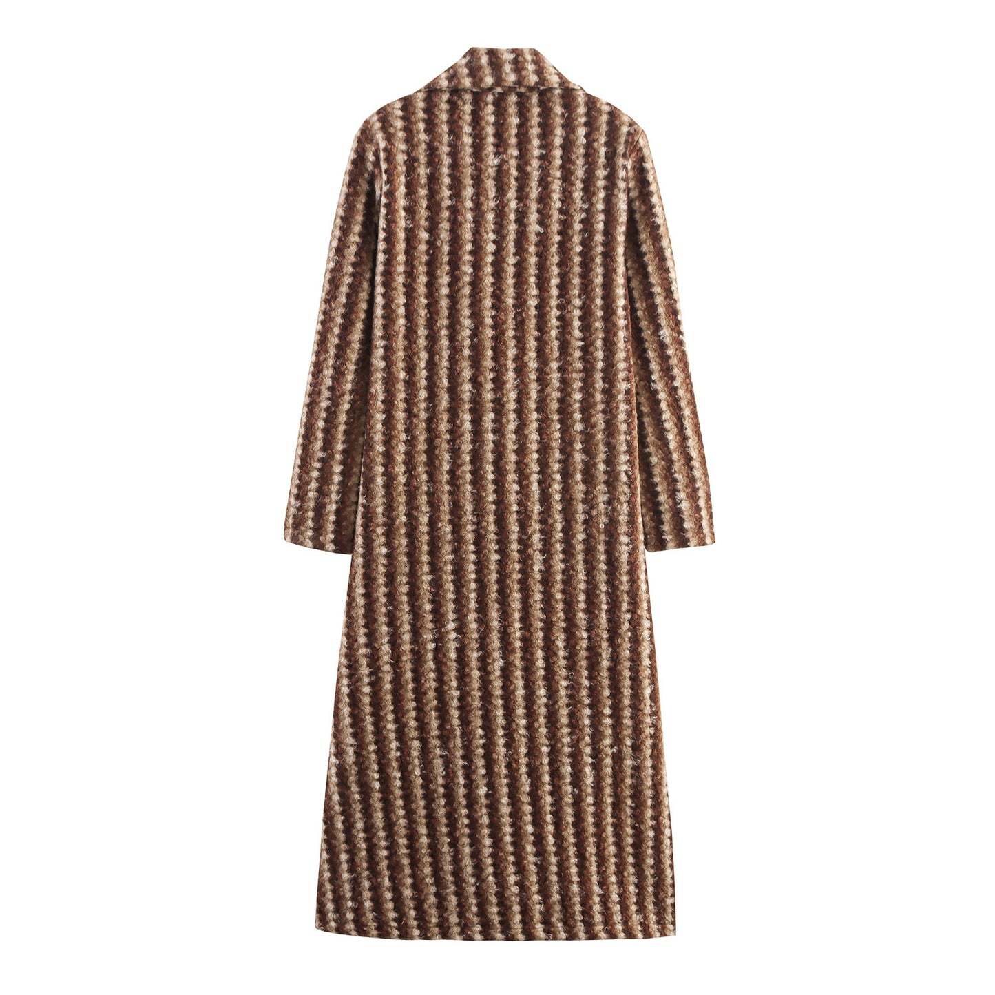Autumn And Winter Women's British Style Woolen Striped Wide Coat