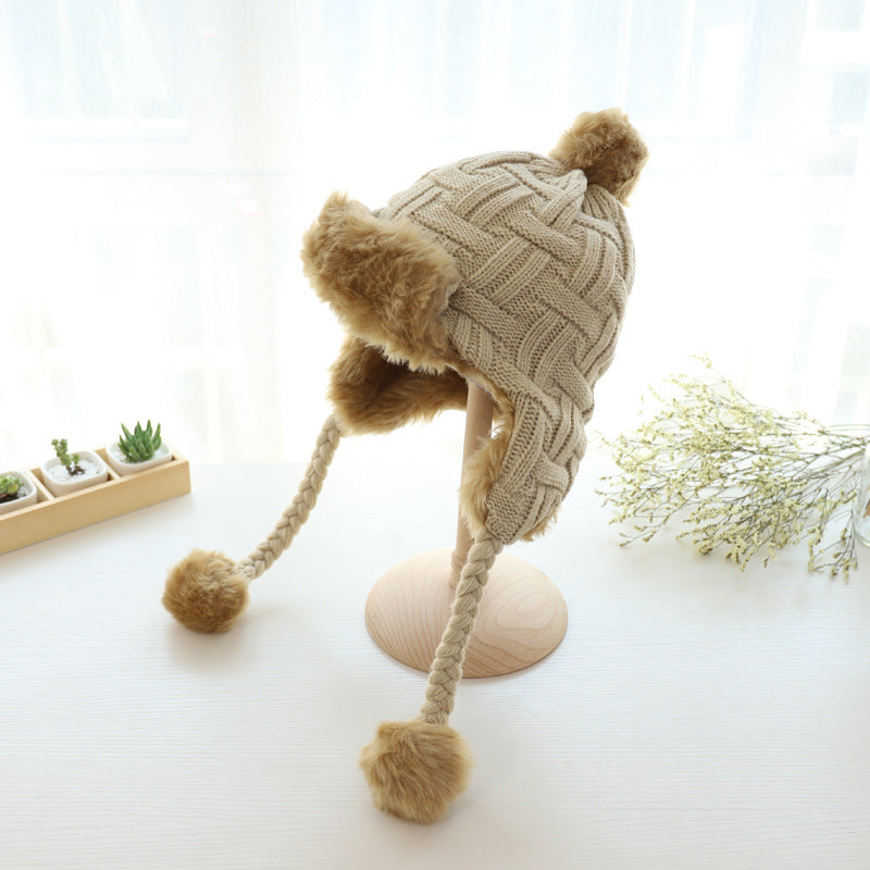 Women's Woolen Leifeng Hat Thickened Three Ball Knitted