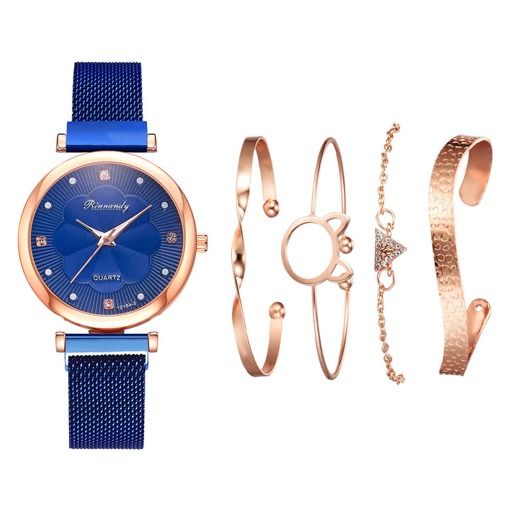 Cross-Border Niche Set Ladies Watch Fashion All-Match Alloy Mesh Strap Watch Factory Direct Stock