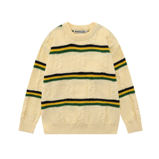 Men's Loose Striped Lapel Cardigan Sweater