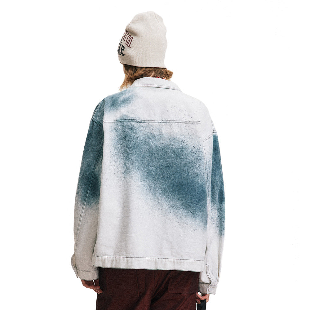 Fashionable Splash-ink Gradient Denim Coat