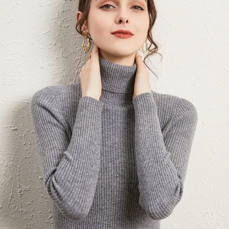 Kvinder Rullekrave Sweater Slim-fit Revers Fortykket Strikket Undertrøje