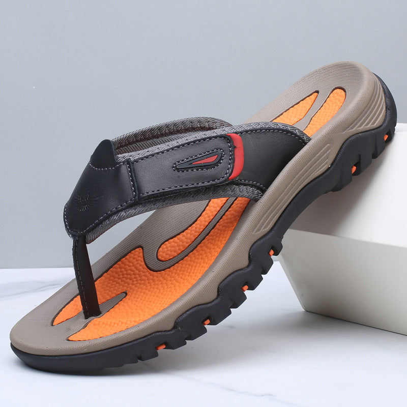 Large Dock Layer Cowhide Men's Flip-flops