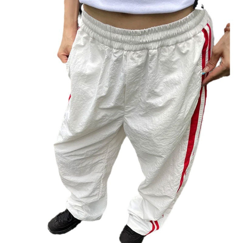 Casual Straight Pants Women's Summer Thin High Waist Striped Stitching Style Wide Leg Loose Track Pants