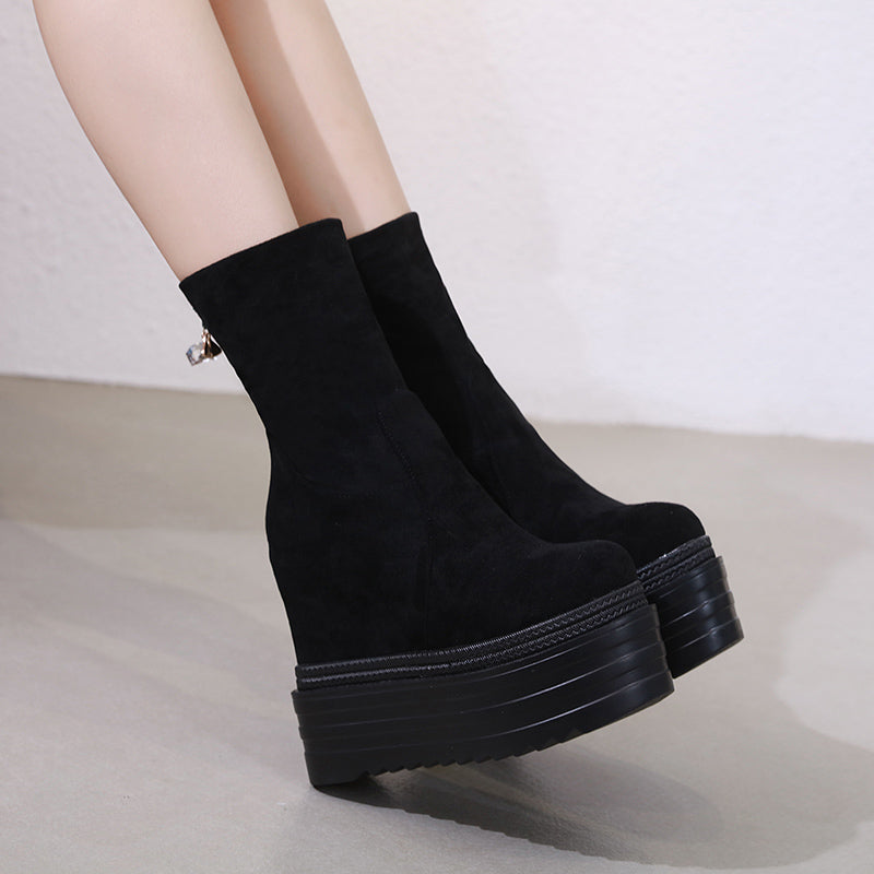 Thick-soled All-match Inner Heightening Frosted Short Boots