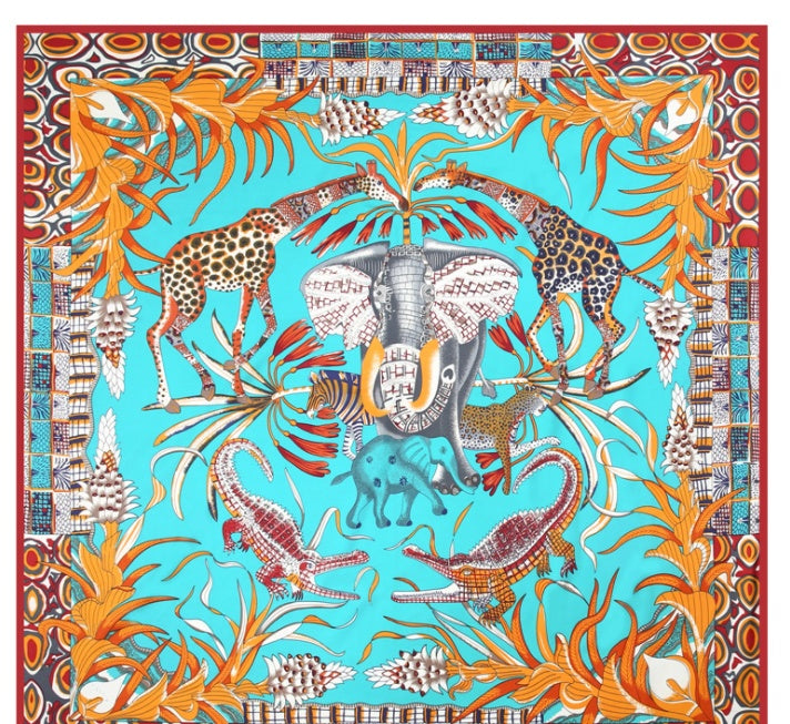 Scarf Twill Silk Shawl Large Square  Sunscreen 130cm Flower And Bird Jungle