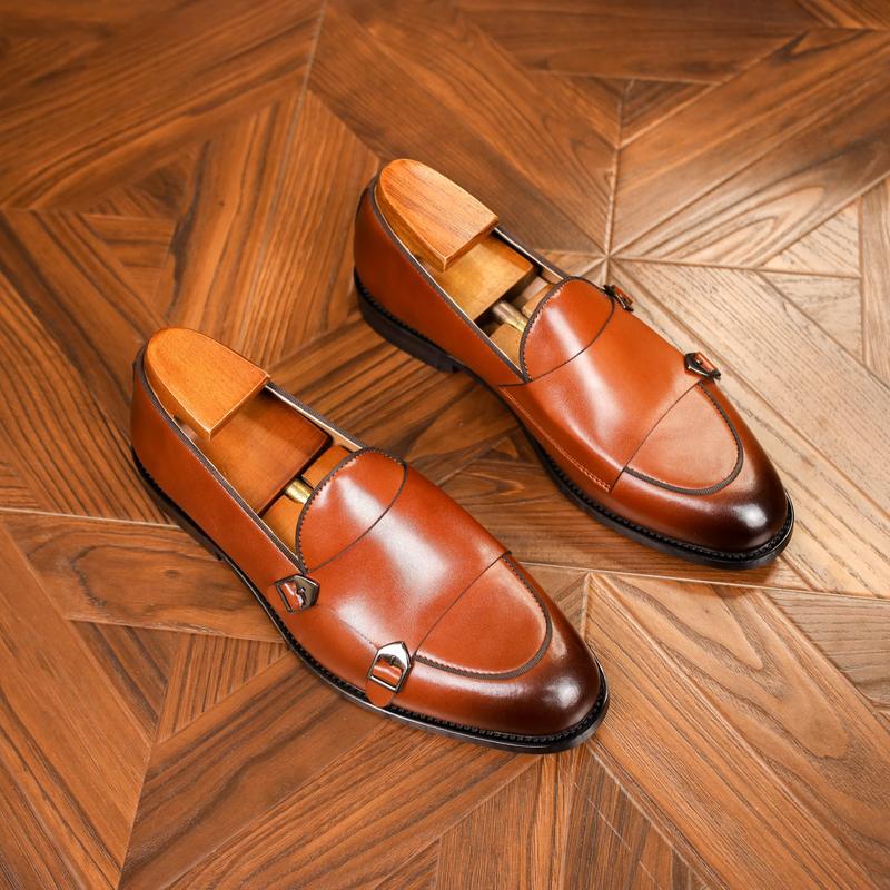 Autumn Men's Leather Shoes Double Buckle New