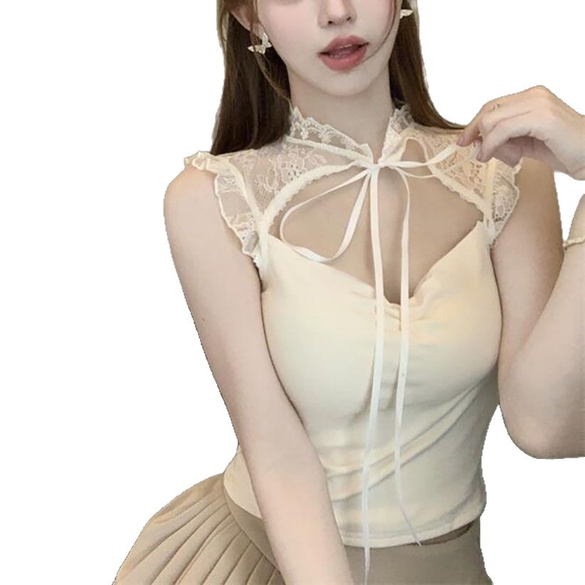 Womens French-style Cap-Sleeve Lace Camisole For Outerwear