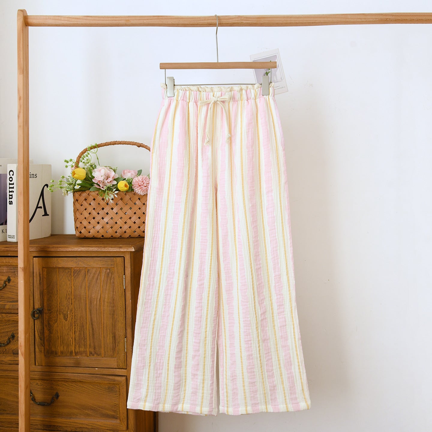 Womens Summer Washed Double-Layer Crepe Gauze Wide-Leg Pants