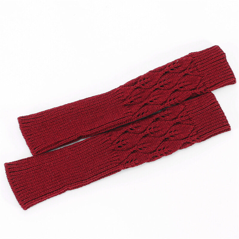 Men's Women's Knitted Jacquard Leaf Cycling Warm Gloves