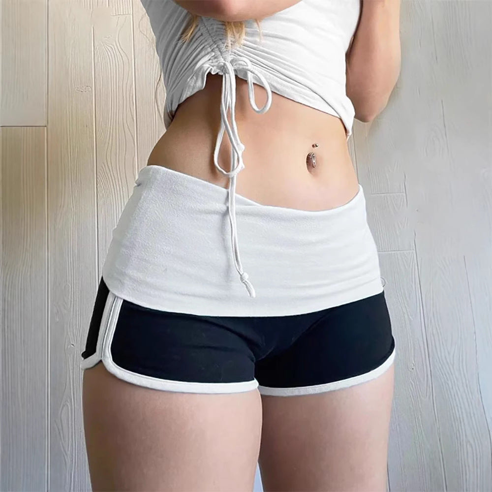 Womens Sexy Sassy Low-Waist Sporty Contrast-Color Shorts