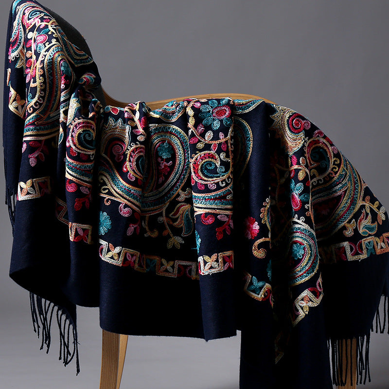 Embroidered Ethnic-Style Great Wall Cashew-Pattern Embroidery Cashmere Scarf