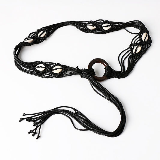 Ethnic Style Woven Wide Belt Women's Dress Casual All-match Decorative Tassels Rope Waist Chain Bohemian Accessories