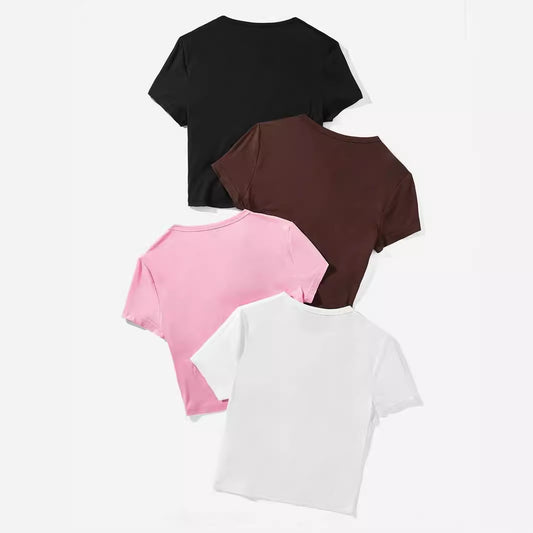 Short Form-fitting Crew-neck Topsexy And Casual