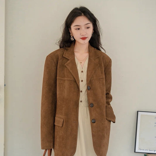 Dark Brown Coffee Suede Vintage Blazer