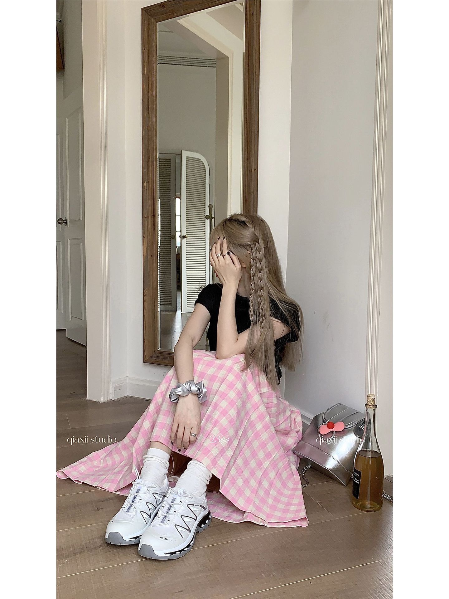 High Waist Slimming A- Line Pleated Skirt Design Sense Niche Dress