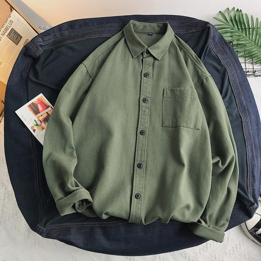 Heavyweight Casual White Cotton Long-sleeve Shirt