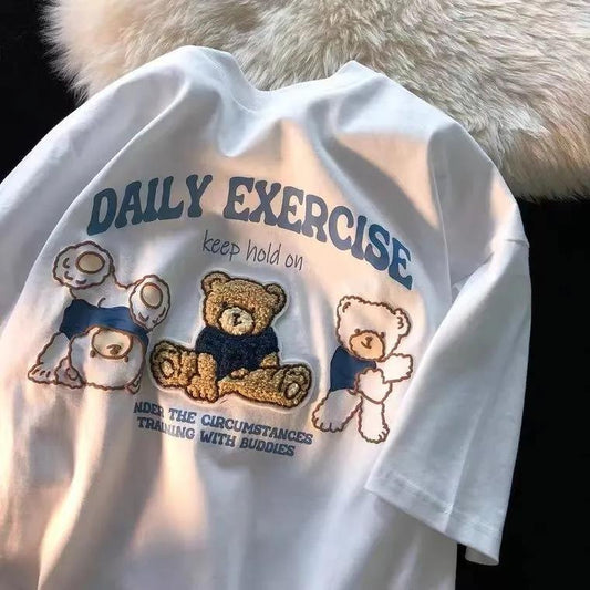 Pure Cotton Bag Collar Flocked Printed Towel Embroidery Milk Series Cute Bear Design Short Sleeve