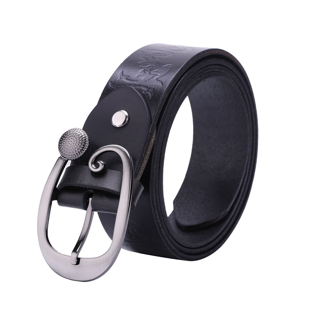 Ladies Leather Belt Head Layer Cowhide Embossed Decoration