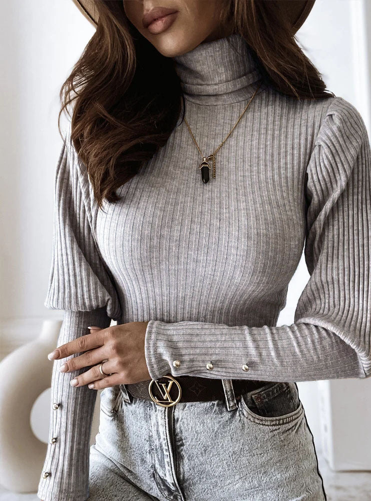 Women's New Pile High Collar Pullover With Bottom Sweater