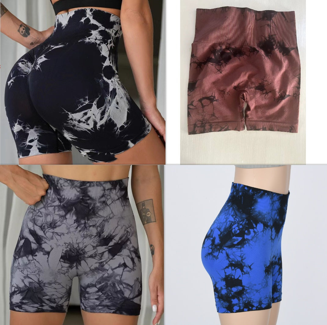 Seamless Tie-dye Sports Tight Shorts