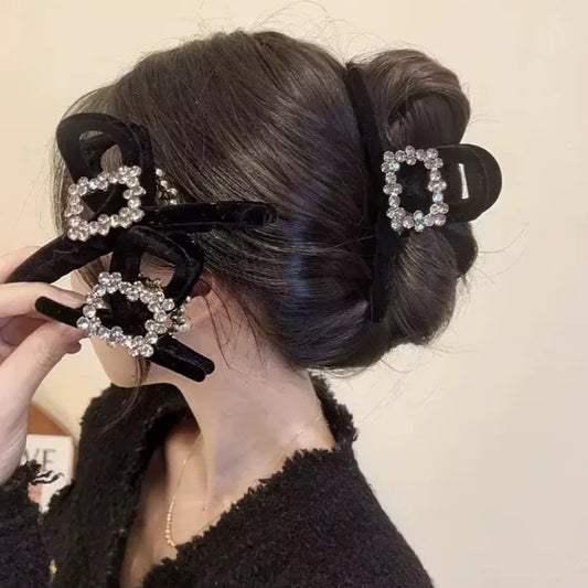 Large Black Hair Clip Back Of The Head Shark Style Headpiece With A Simple Flocked Design