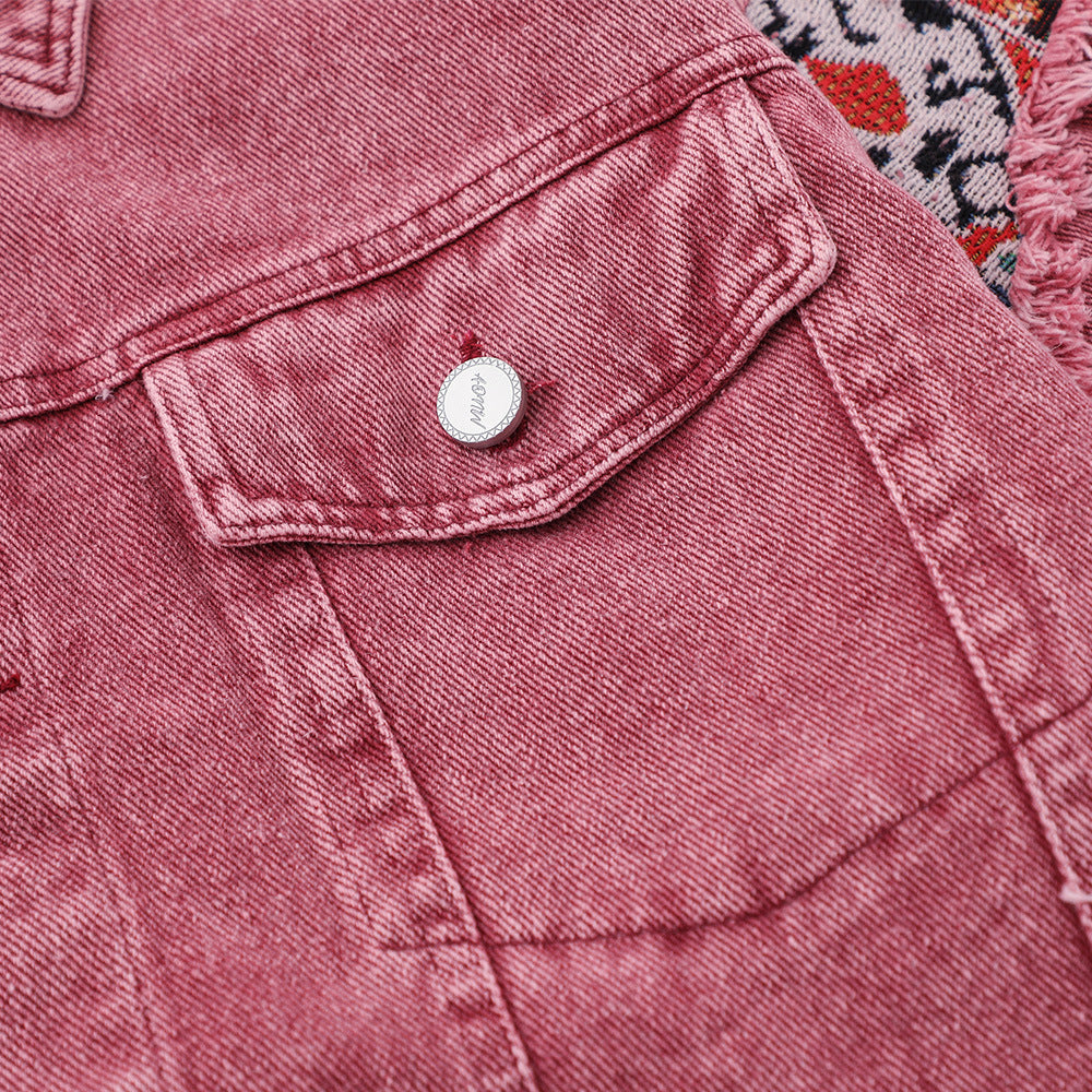 Heavy Industry Washed And Worn Stitching Edging Denim Jacket