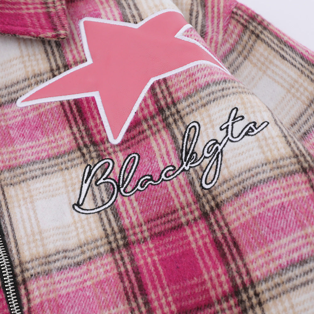 Embroidered Plaid Coat For Men