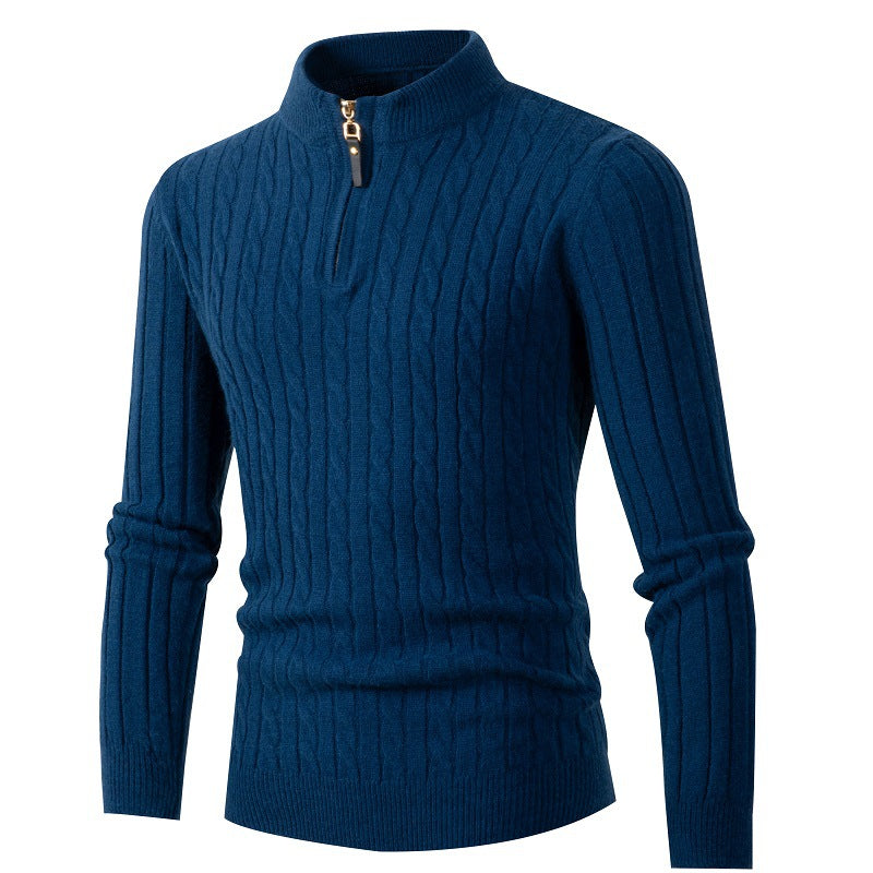 Men's Long Sleeve Twist Twist Half High Neck Zipper Knit