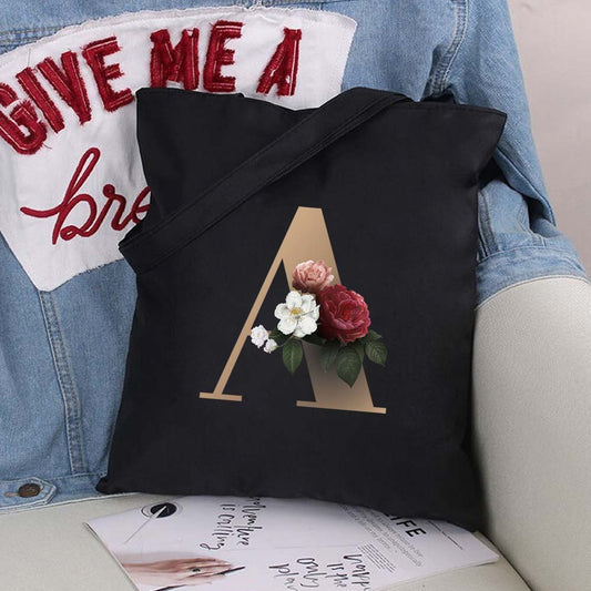 English Alphabet Flower Printed Canvas Bag