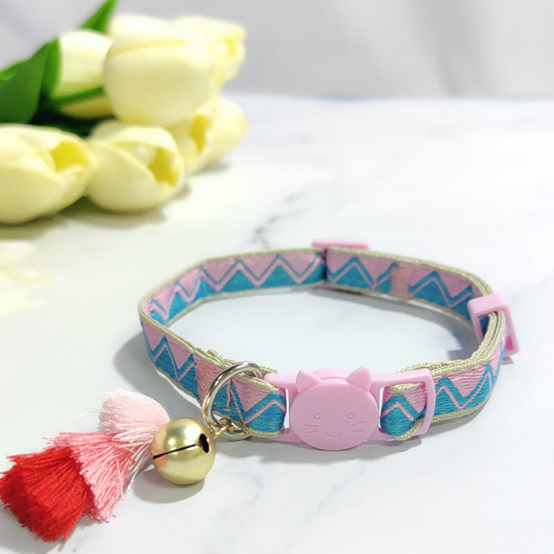 Anti-suffocation Safety Buckle Cat Collar Tassel Bell Adjustable Anchor Chain Rope