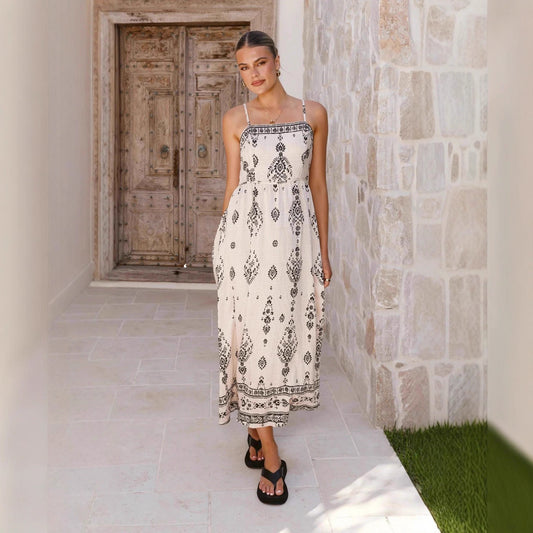 Fashionable Printed Casual Linen Sundress Skirt