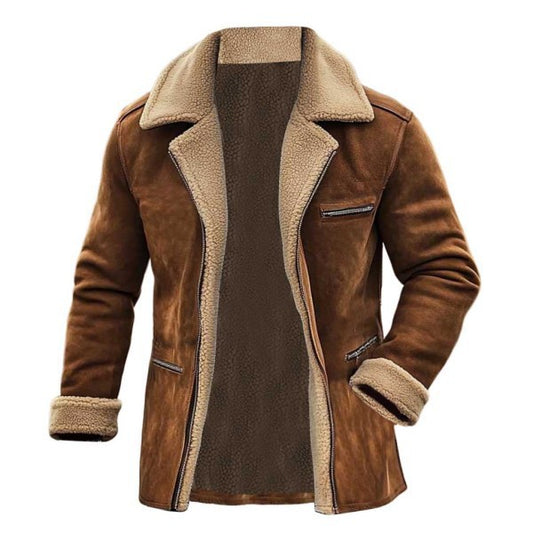 Men's Suede Warm Solid Color Multi-pocket Casual Jacket