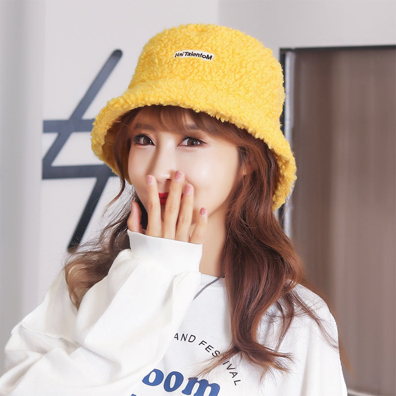 Lamb Hair Letter Embroidered Fisherman Hat