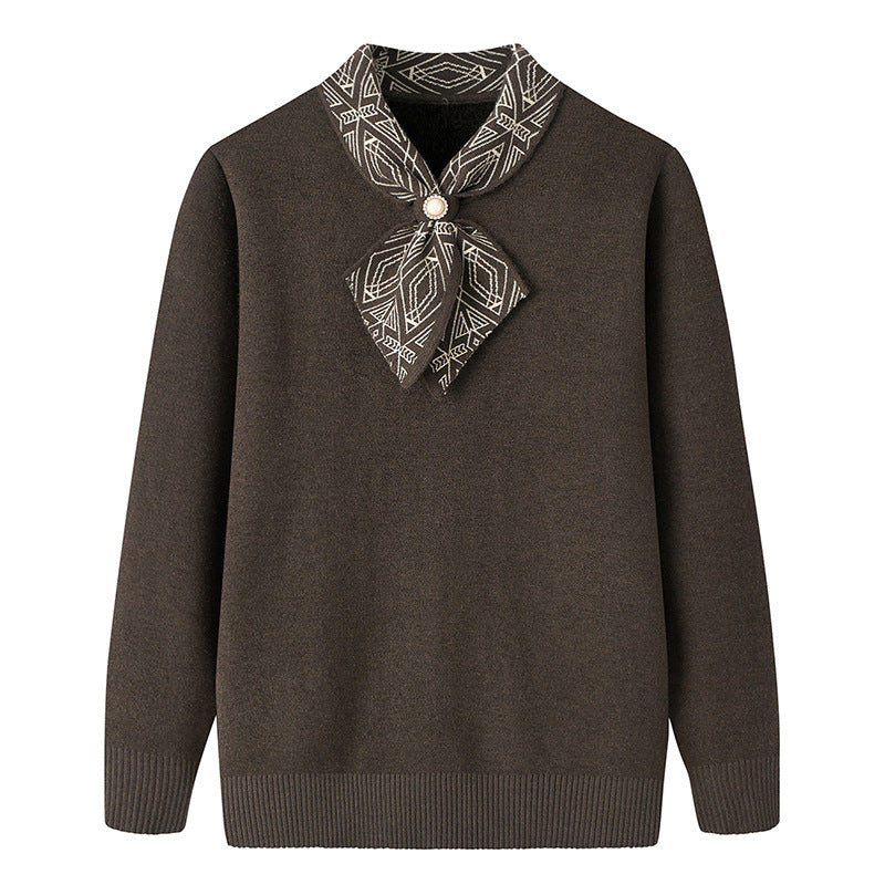 Women's Half Turtleneck Western Style Velvet Thickening Sweater