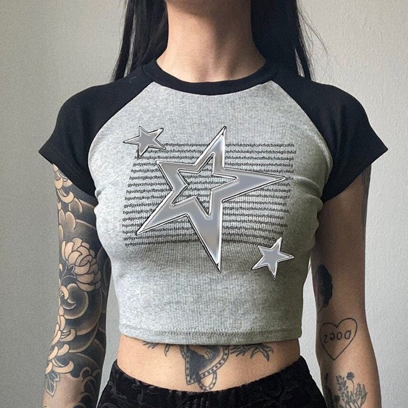 Basic Round Neck Contrast Raglan Short Sleeve T-shirt