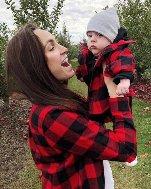 Red Plaid Shirt Stand Collar Loose Single Breasted