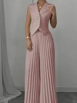 Vest And Pleated Skirt Pants Set For Women