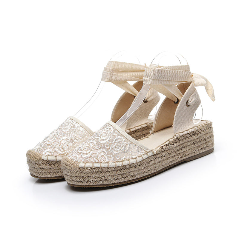 Roman Style Lace Up Sandals Muffin Thick Sole